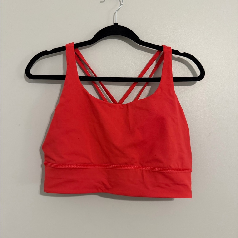 lululemon energy longline bra is sizes b-d in red glow size 12